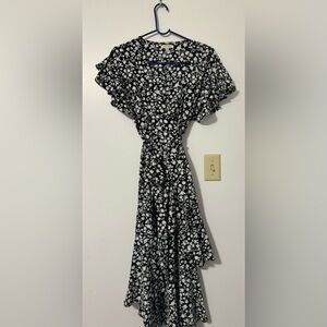 Navy and Blue Floral Wrap Dress